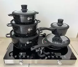 Набор посуды с гранитным антипригарным покрытием Higher Kitchen НК-316 из 12 предметов Черный