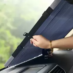 Шторка солнцезащитная светоотражающая на лобовое стекло в авто, фольга от солнца выдвижная 145x70 см