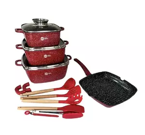 Кухонный набор посуды с антипригарным покрытием и сковорода HK-317 Сковороды с гранитным покрытием Красный