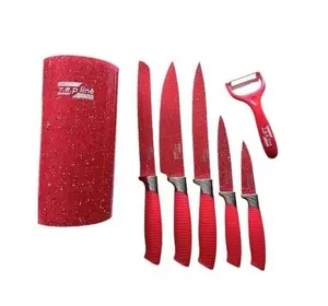 Профессиональный набор ножей Zepline ZP-046 с подставкой набор кухонных ножей 7 предметов Красный