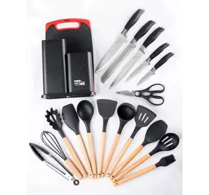 Набор ножей + кухонная утварь из силикона (19 предметов) на подставке Zepline ZP -067