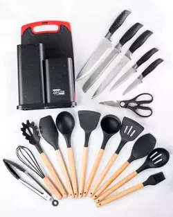 Набор ножей + кухонная утварь из силикона (19 предметов) на подставке Zepline ZP -067