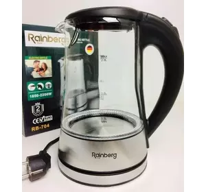 Стеклянный электрический чайник на 2 литра Rainberg RB704 с LED подсветкой 2200W Black